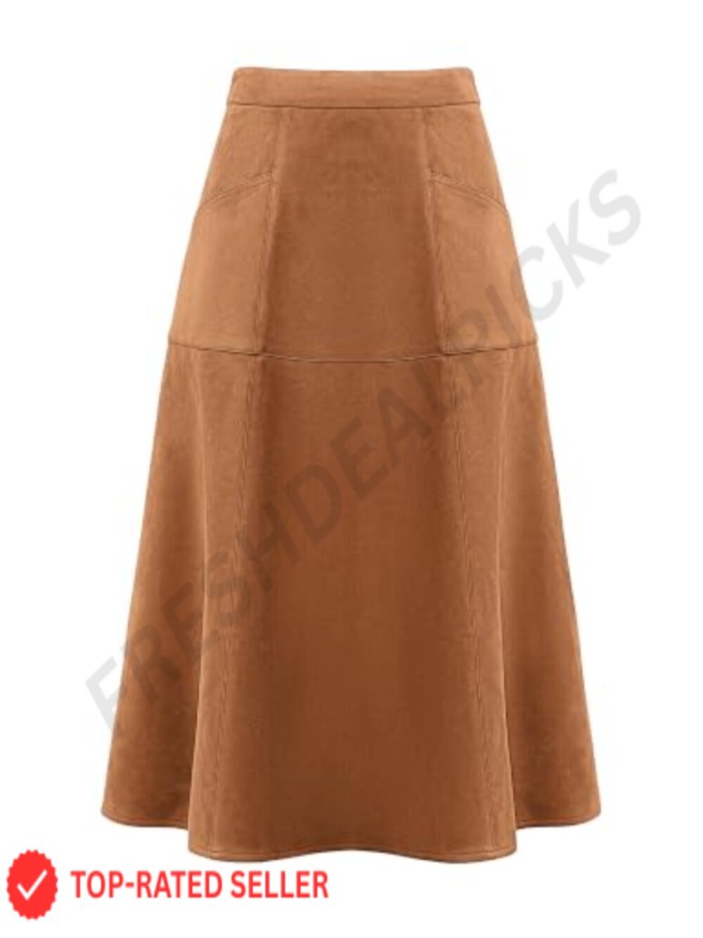 Faux Suede A-Line Midi Skirt High Waist with Pockets